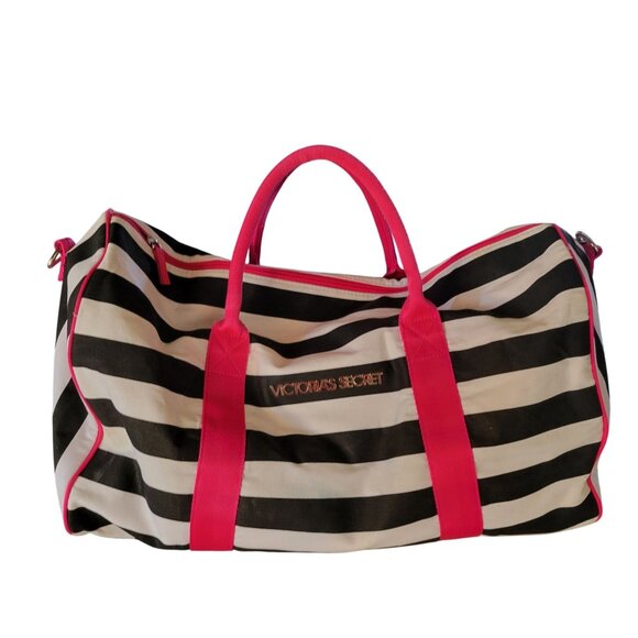 Victoria's Secret Weekender Striped Duffle Bag Adjustable Strap - Picture 9 of 11